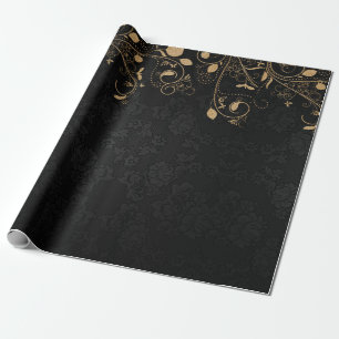 Papier Cadeau Elégant modèle noir et or Damask
