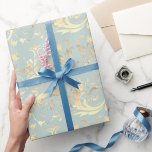 Papier Cadeau Élégant modèle vintage damassé à la menthe d'or