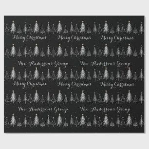 Papier Cadeau Élégant Moderne Noël aux Arbres de Pin Noir et Bla