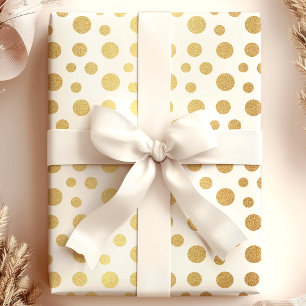Papier Cadeau Élégant Moderne Or Faux Feuille à pois sur Fond Bl