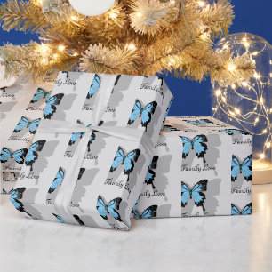 Papier Cadeau Élégant Monogramme d'ombre à papillon bleu