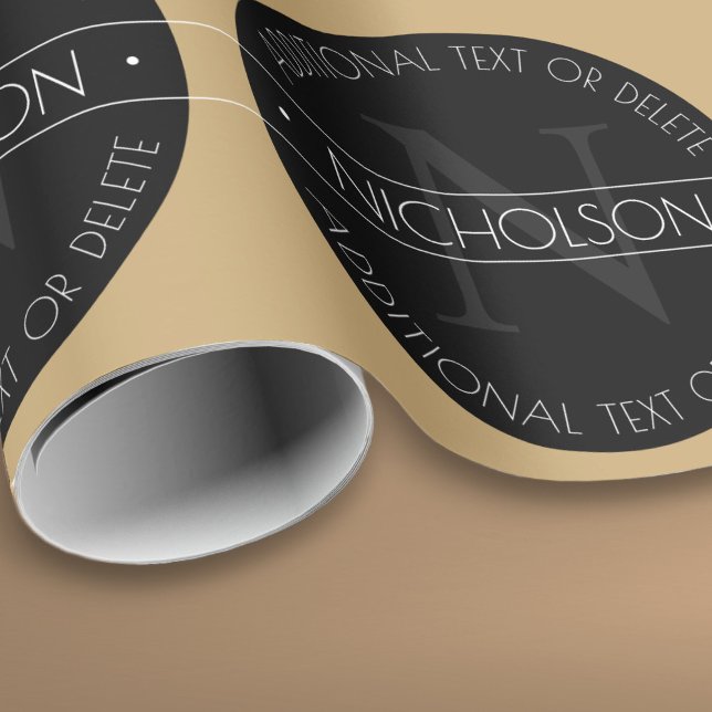 Papier Cadeau Élégant Monogramme Moderne Éditable Noir Blanc Or (Créateur téléchargé)