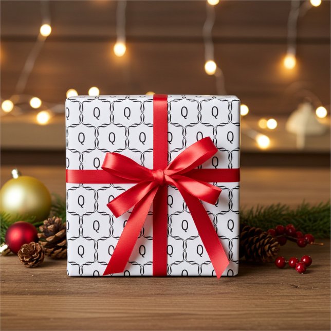 Papier Cadeau Élégant Monogramme personnalisé en noir et blanc (Créateur téléchargé)