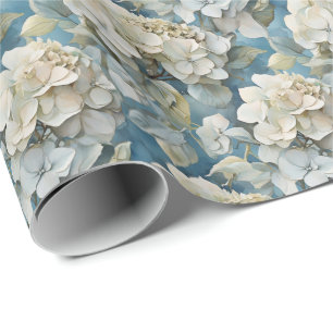 Papier Cadeau Elégant moody bleu poussiéreux flores d'aquarelle