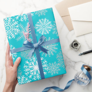 Papier Cadeau Élégant Motif Aqua Winter Snowflakes