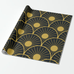Papier Cadeau Elégant Motif Art Déco Gold Sun sur Noir