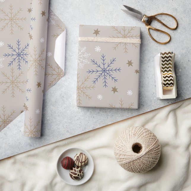 Papier Cadeau Élégant Motif beige Snowflake (Artisanat)