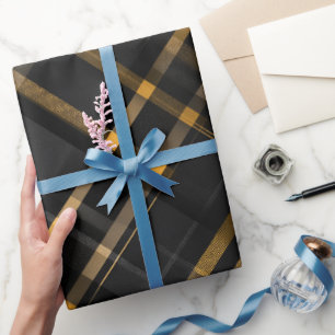 Papier Cadeau Élégant motif carreaux de luxe noir or charbon
