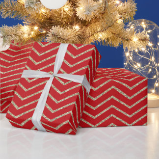 Papier Cadeau Elégant motif chevron parties scintillant rouge et