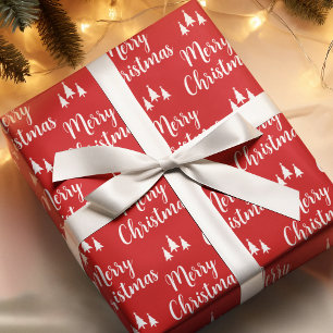 Papier Cadeau Élégant Motif d'arbre blanc rouge Joyeux Noël