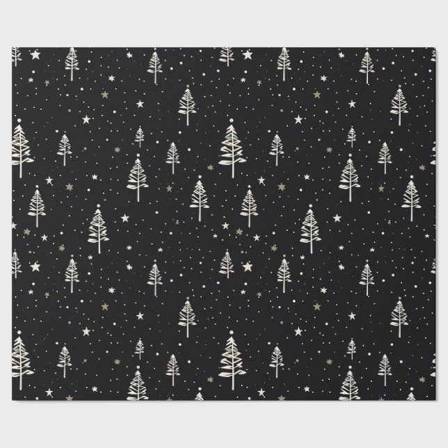 Papier Cadeau Élégant Motif d'arbre de Noël noir et blanc (Couture)