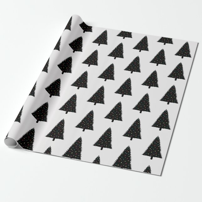 Papier Cadeau Élégant Motif d'arbre de Noël noir et blanc (Déroulé)