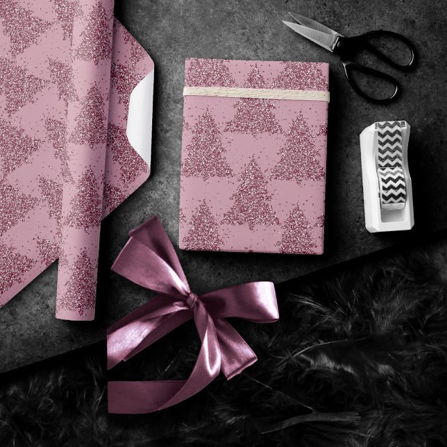 Papier Cadeau Élégant Motif d'arbre | Dusty Mauve Rose Noël (Créateur téléchargé)