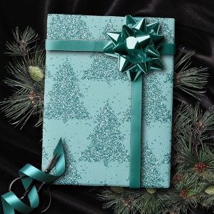 Papier Cadeau Élégant Motif d'arbre   Luxe Aqua Mint Christmas