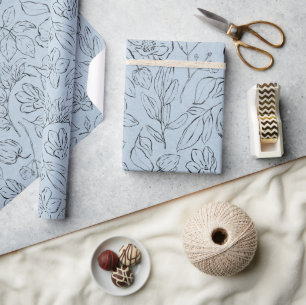 Papier Cadeau Élégant Motif d'art de la ligne botanique