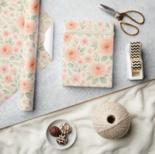 Papier Cadeau Élégant Motif d'Art Floral Chic Shabby Français