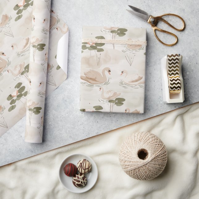Papier Cadeau Élégant motif de cygne pastel (Artisanat)