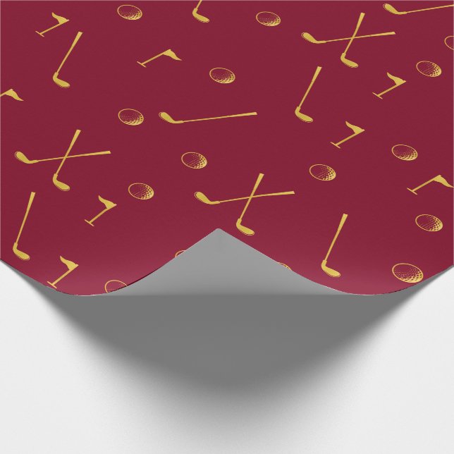 Papier Cadeau Elégant Motif de golf Gold Moderne Golfer Bourgogn (Coin)