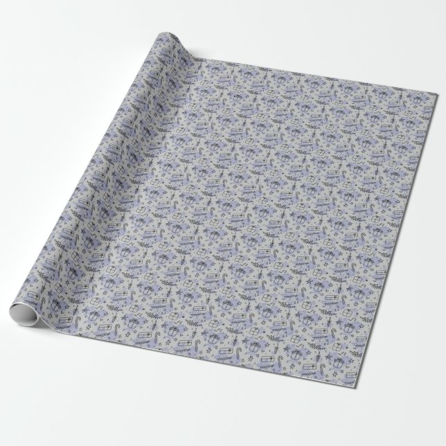 Papier Cadeau Élégant Motif de Noël bleu (Déroulé)
