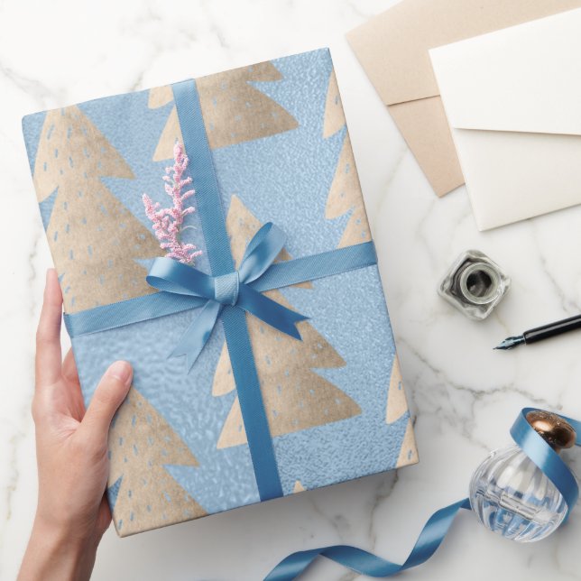Papier Cadeau Élégant motif de Noël doré bleu or moderne (Cadeaux)