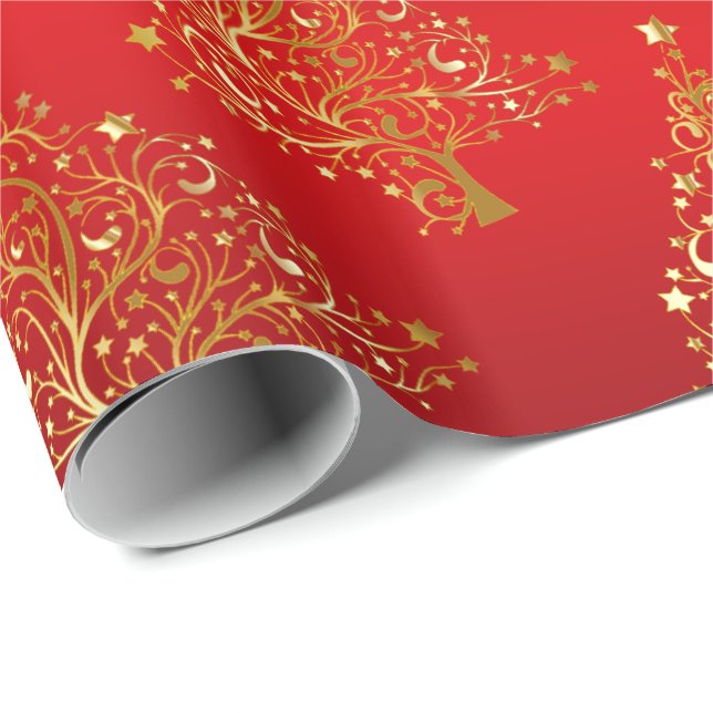 Papier Cadeau Élégant Motif de Noël Gold (Coin rond)