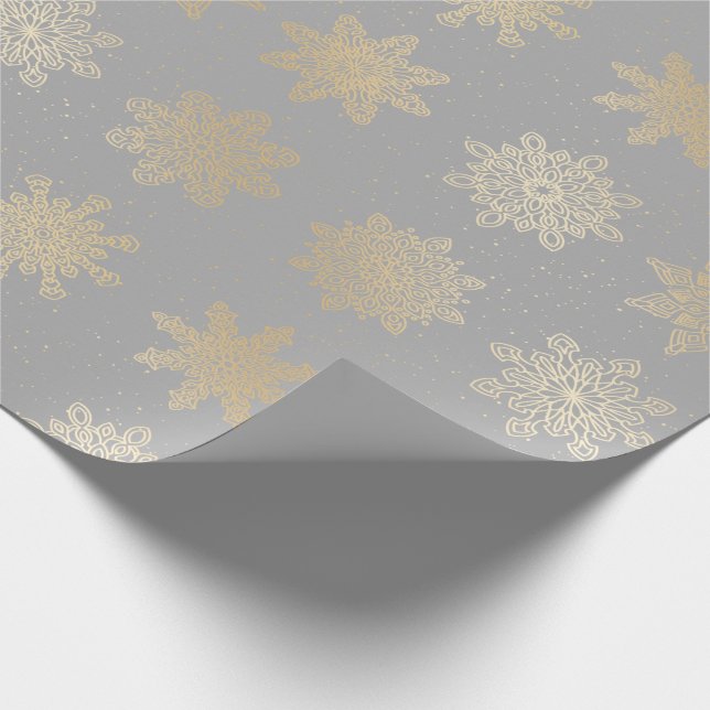 Papier Cadeau Élégant Motif de Noël Gold & Grey Snowflake (Coin)