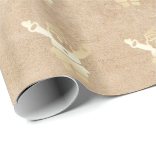 Papier Cadeau Élégant Motif de Noël Gold Père Noël