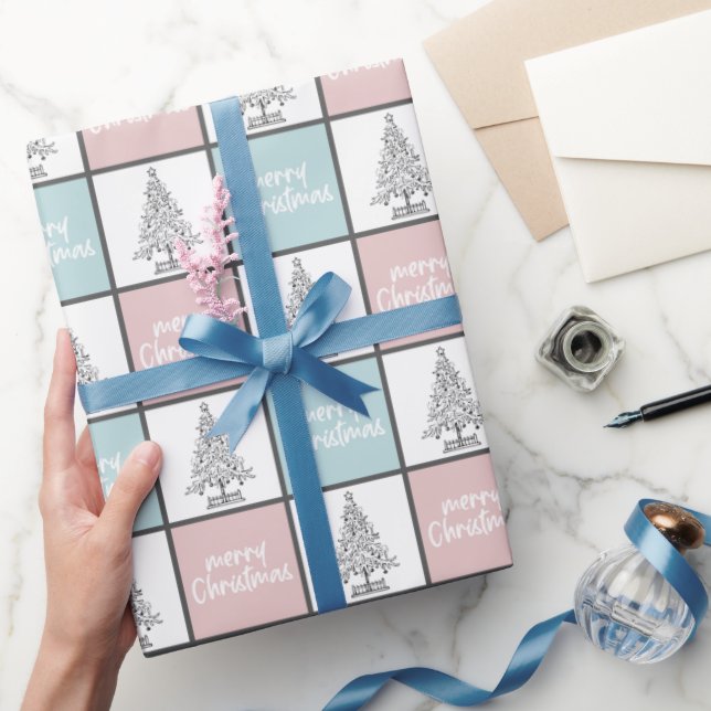 Papier Cadeau Élégant Motif de Noël rose et bleu (Cadeaux)