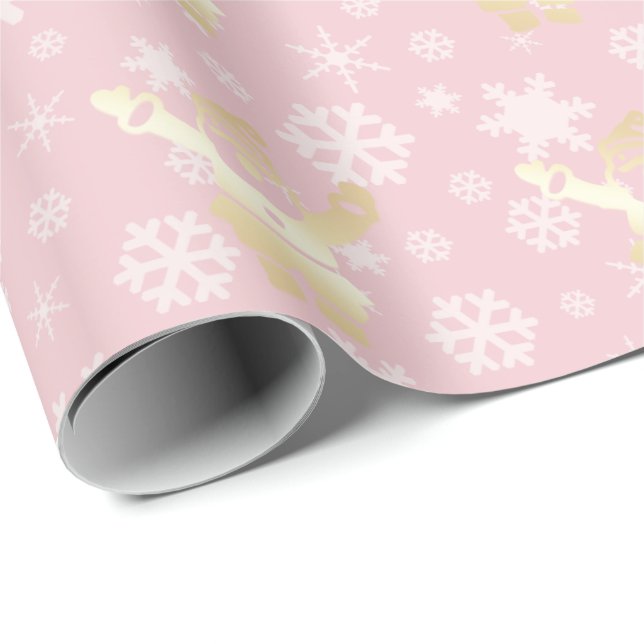 Papier Cadeau Élégant Motif de Noël rose et or (Coin rond)