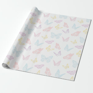 Papier Cadeau Élégant Motif de papillon bleu rose pastel