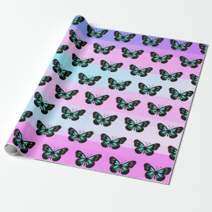 Papier Cadeau Élégant Motif de papillon noir et bleu