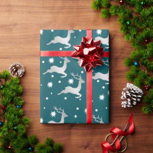 Papier Cadeau Élégant Motif de rennes de Noël Argent