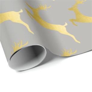 Papier Cadeau Élégant Motif de rennes de Noël gris or