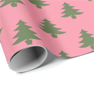Papier Cadeau Élégant Motif de sapin de Noël rose et vert