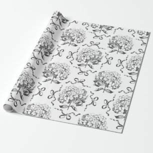 Papier Cadeau Élégant Motif de Toile de Bow Hydrangea Preppy