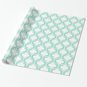 Papier Cadeau Élégant Motif de treillis blanc bleu Mint