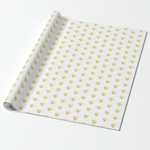 Papier Cadeau Élégant Motif des Coeurs Blanc et Or