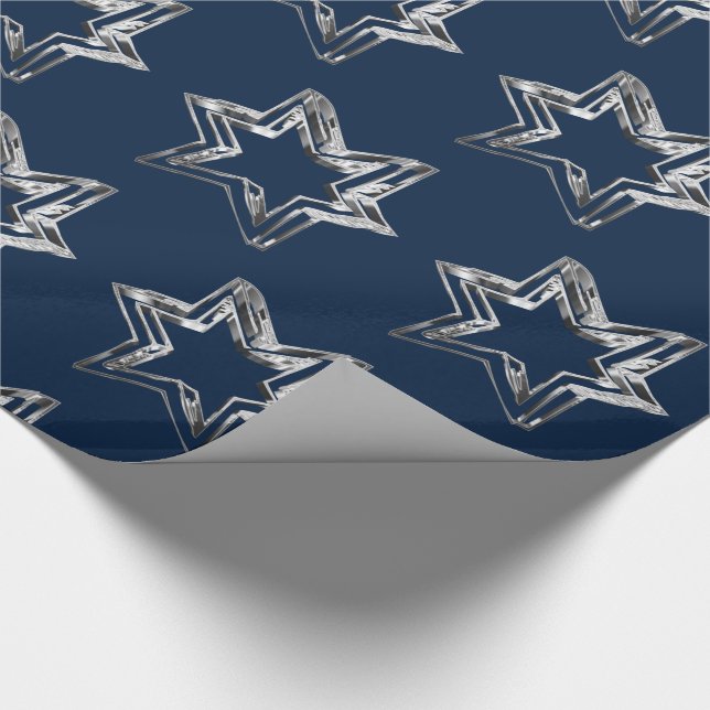 Papier Cadeau Élégant Motif des Etoiles Bleues et Argent (Coin)