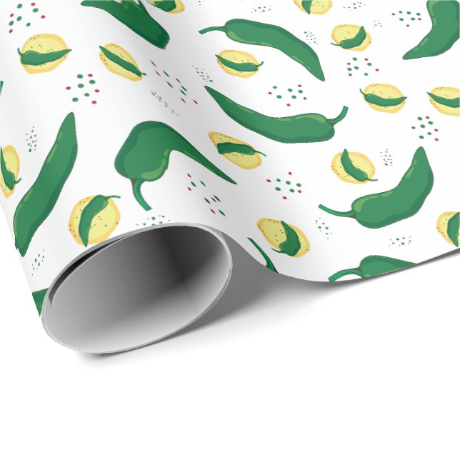 Papier Cadeau Élégant Motif du Chili vert (Coin rond)