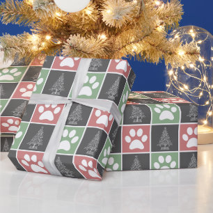 Papier Cadeau Élégant Motif Empreinte de patte de Noël rouge et 