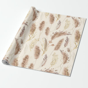 Papier Cadeau Élégant Motif en laiton Beige Golden Pampas chic