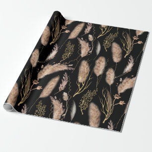 Papier Cadeau Élégant Motif en laiton moderne Noir Beige Pampas