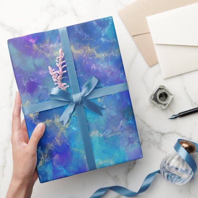 Papier Cadeau Elégant Motif en marbre bleu, violet et or (Cadeaux)