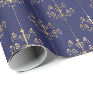 Papier Cadeau Élégant Motif en or bleu de la marine Glam