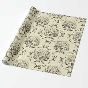 Papier Cadeau Élégant Motif en toile beige Preppy Hydrangea Bow
