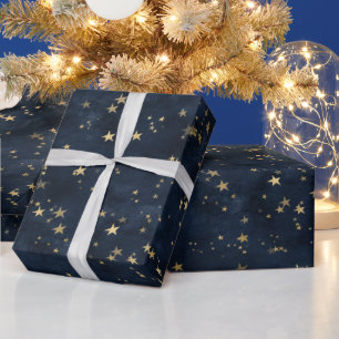 Papier Cadeau Élégant motif étoilé céleste de la Marine avec des