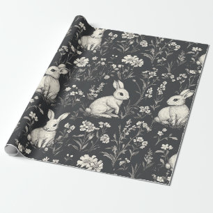 Papier Cadeau Élégant motif floral de toile de lapin vintage