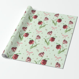 Papier Cadeau Élégant motif floral de tulipes aux rubans roses v