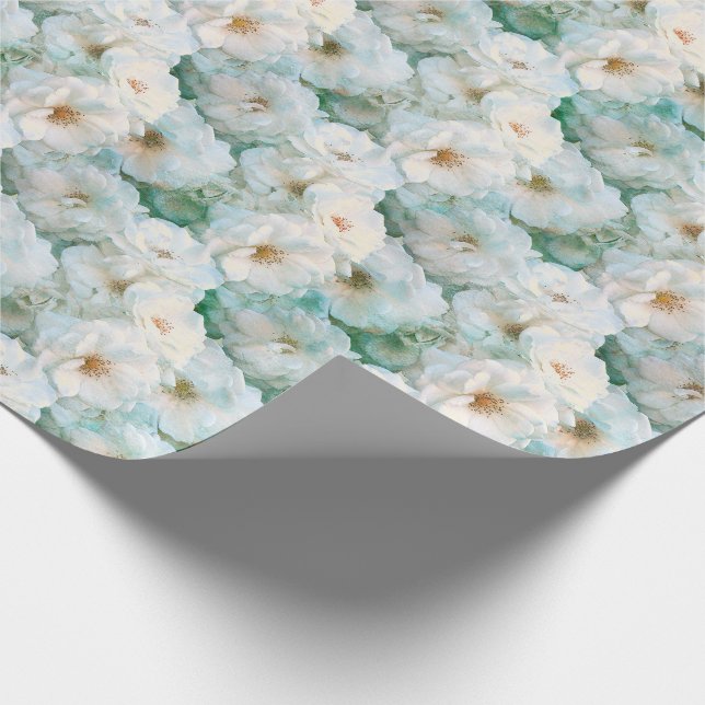 Papier Cadeau Élégant motif floral rose blanche (Coin)