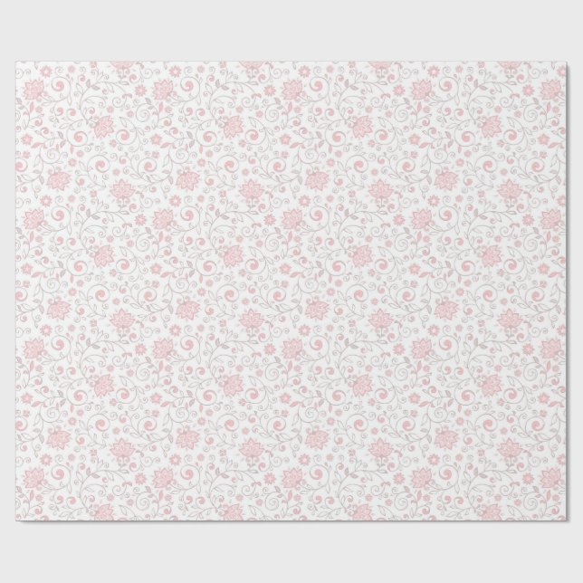 Papier Cadeau Élégant motif floral rose pâle (Plat)